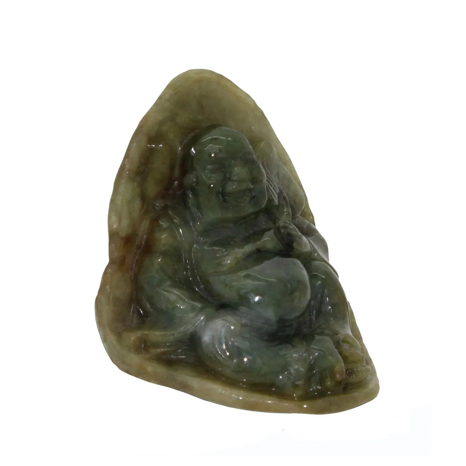 Untreated Jade Dark Green Happy Buddha, Laughing Buddha Figure - 2