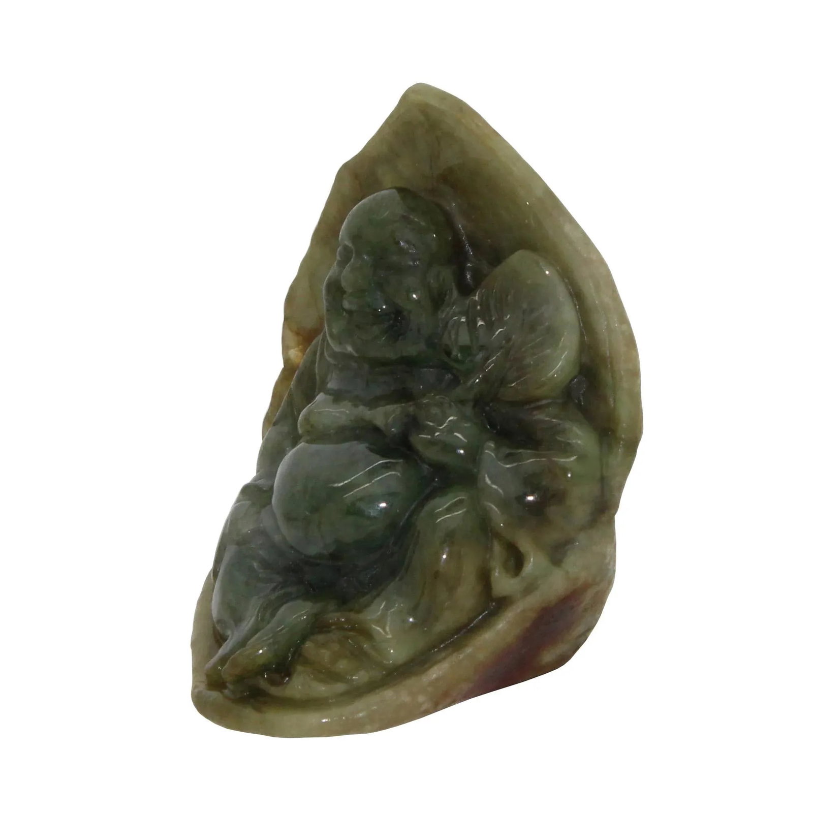 Untreated Jade Dark Green Happy Buddha, Laughing Buddha Figure - 3