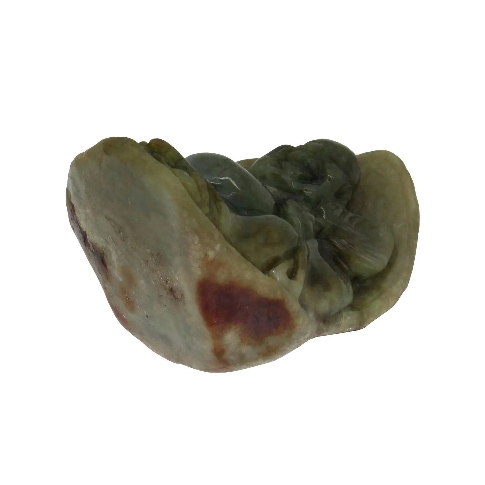 Untreated Jade Dark Green Happy Buddha, Laughing Buddha Figure - 5