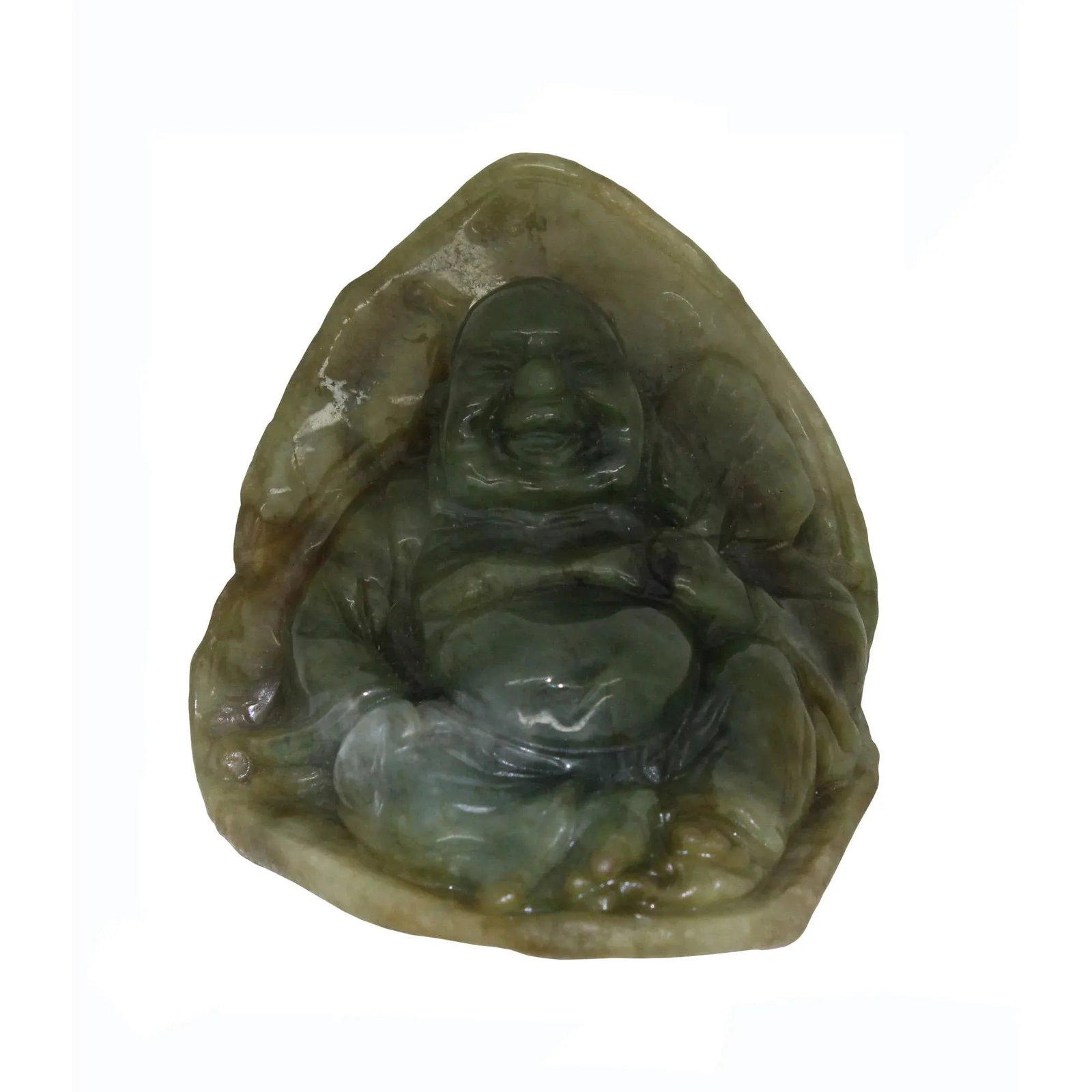 Untreated Jade Dark Green Happy Buddha, Laughing Buddha Figure - 6
