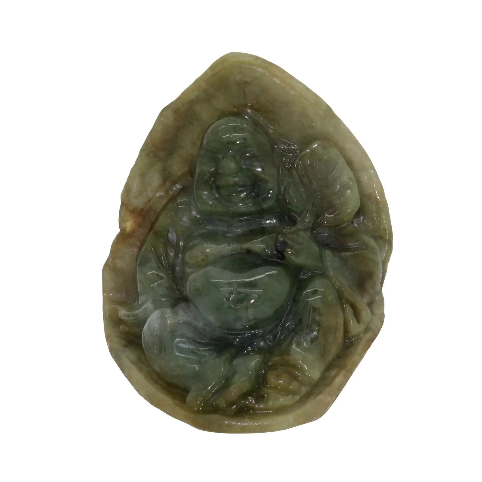 Untreated Jade Dark Green Happy Buddha, Laughing Buddha Figure - 7