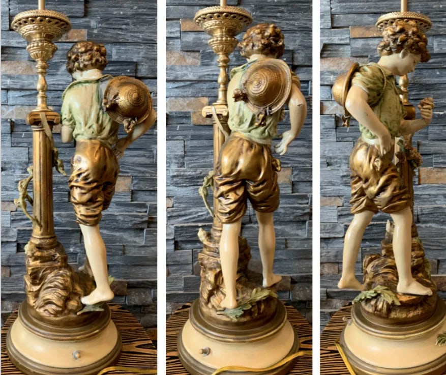 L & F Moreau J B Hirsh Table Lamp Spelter Sculpture of a Young Boy - 10