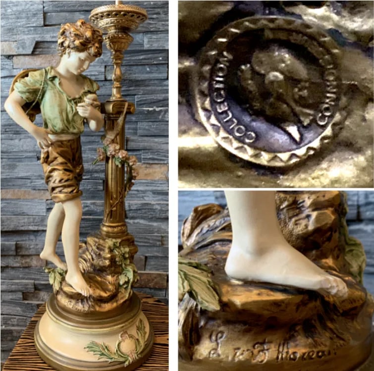 L & F Moreau J B Hirsh Table Lamp Spelter Sculpture of a Young Boy - 12