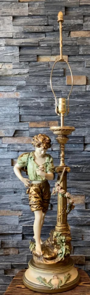 L & F Moreau J B Hirsh Table Lamp Spelter Sculpture of a Young Boy - 3