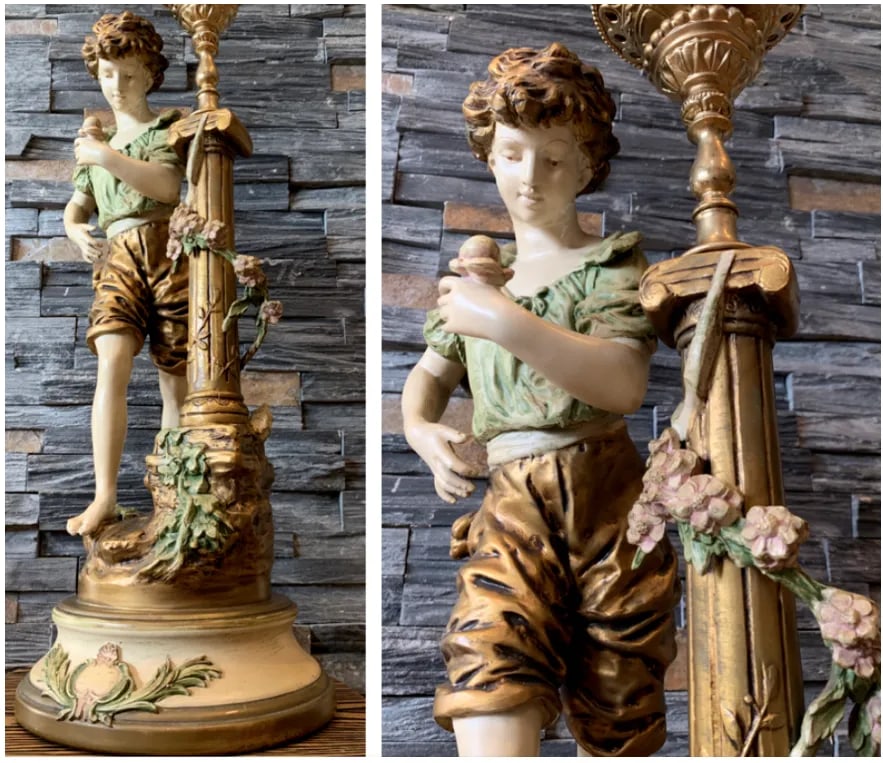 L & F Moreau J B Hirsh Table Lamp Spelter Sculpture of a Young Boy - 6