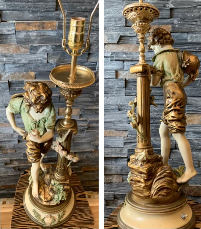 L & F Moreau J B Hirsh Table Lamp Spelter Sculpture of a Young Boy - 7