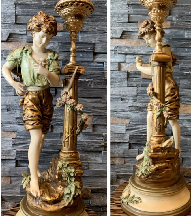 L & F Moreau J B Hirsh Table Lamp Spelter Sculpture of a Young Boy - 8