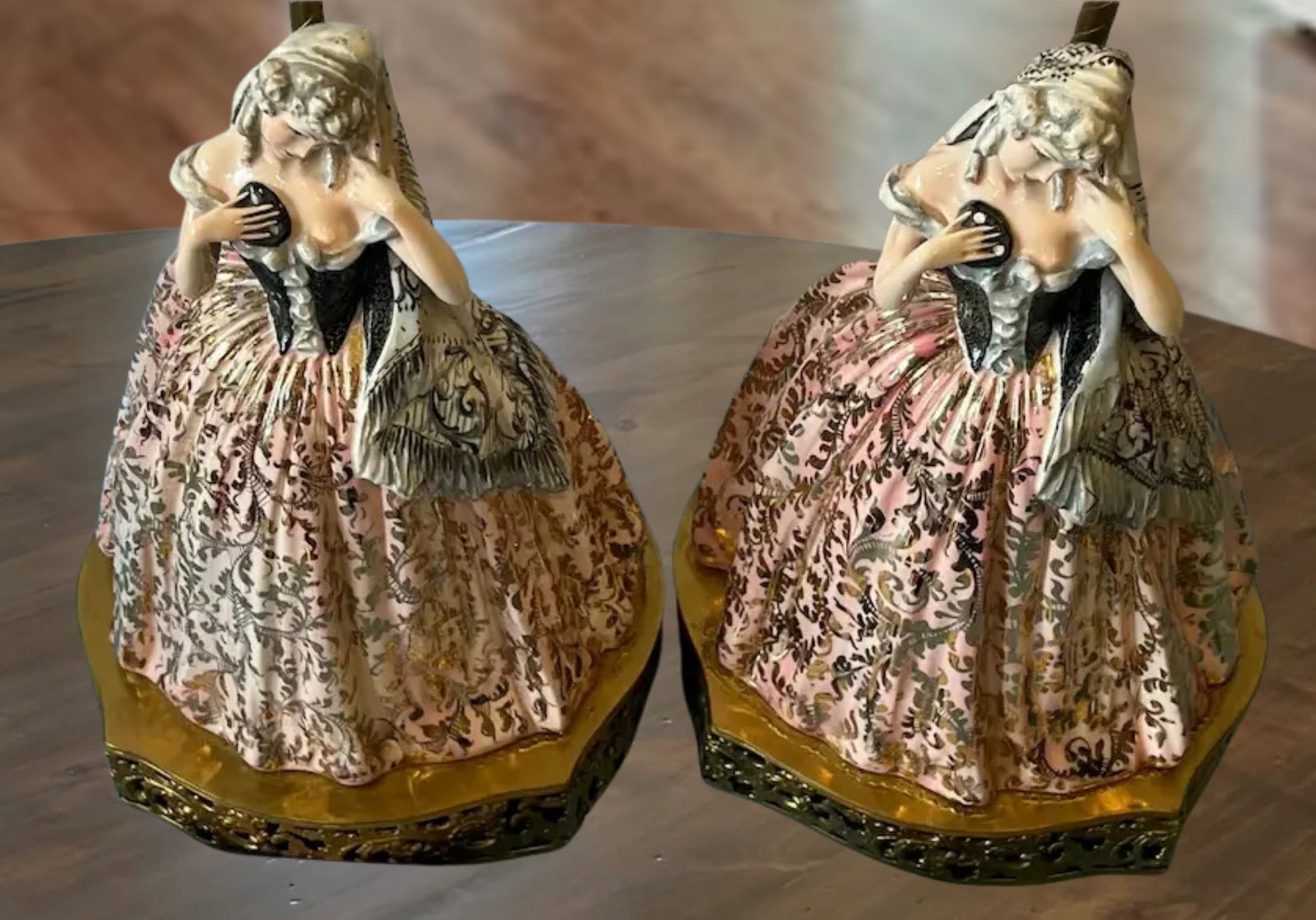 Antique Vicenzo Bertolotti Porcelain Table Lamps- Ladies a Pair - 13