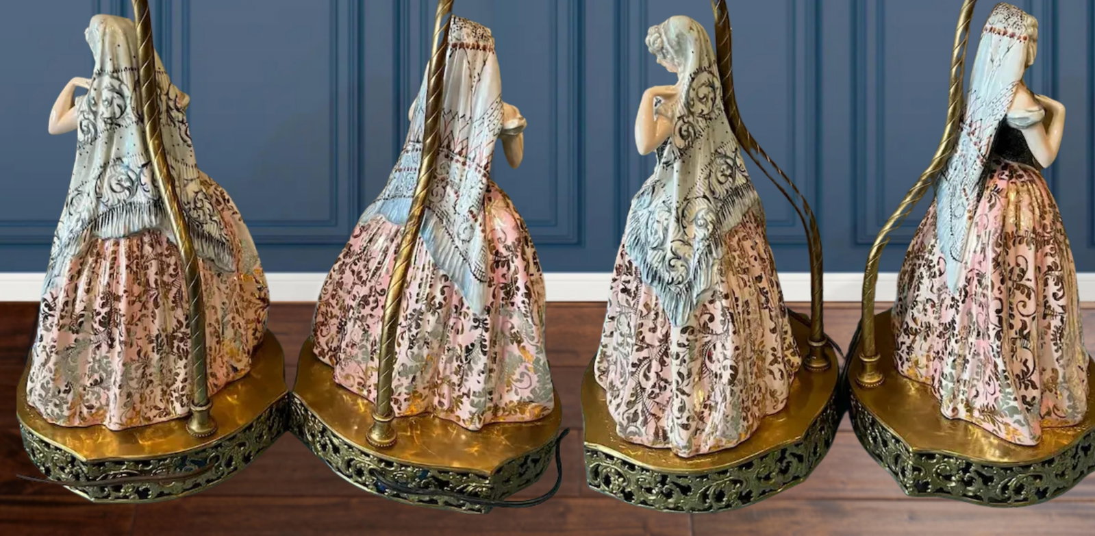 Antique Vicenzo Bertolotti Porcelain Table Lamps- Ladies a Pair - 14