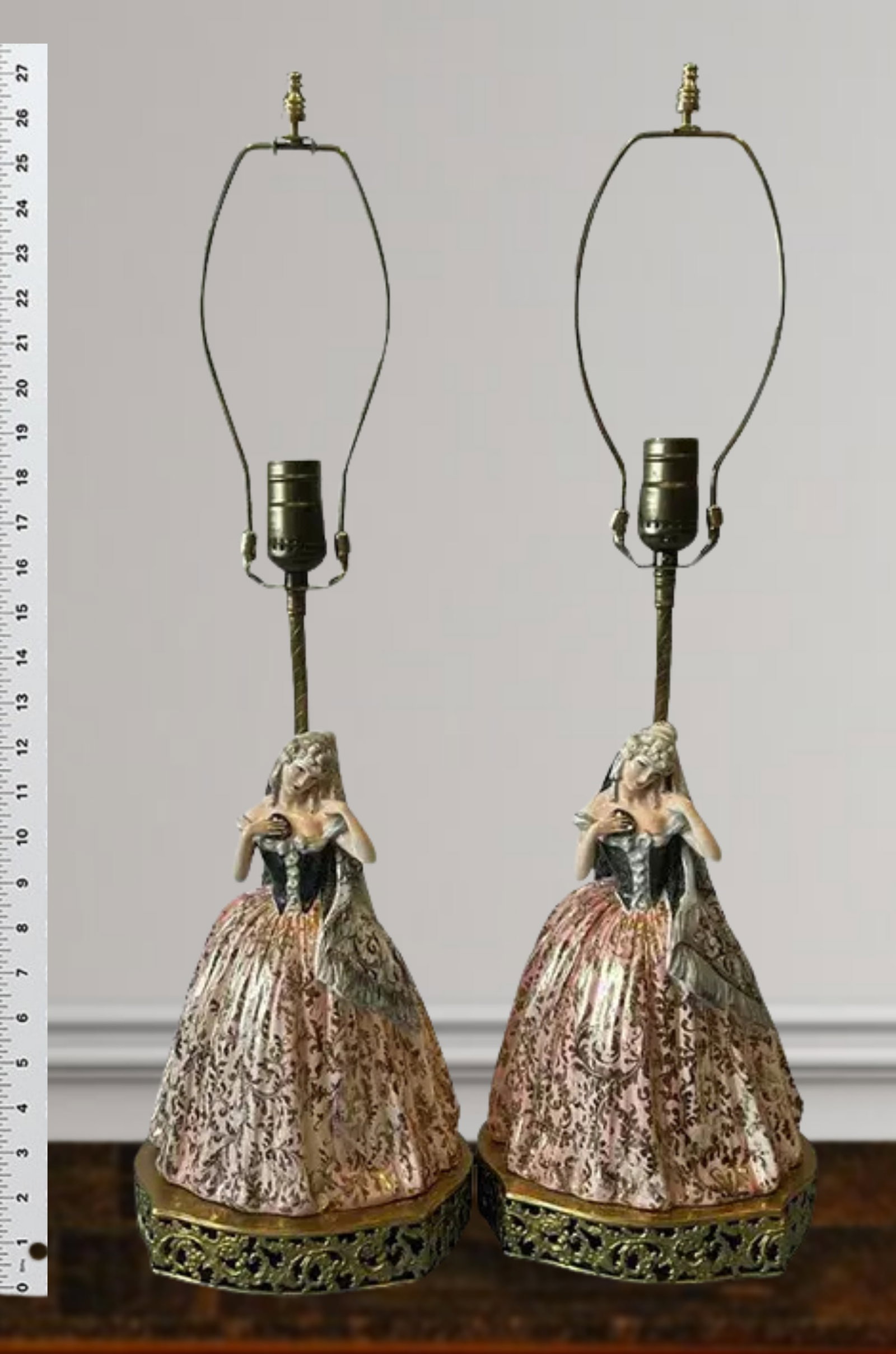 Antique Vicenzo Bertolotti Porcelain Table Lamps- Ladies a Pair - 15