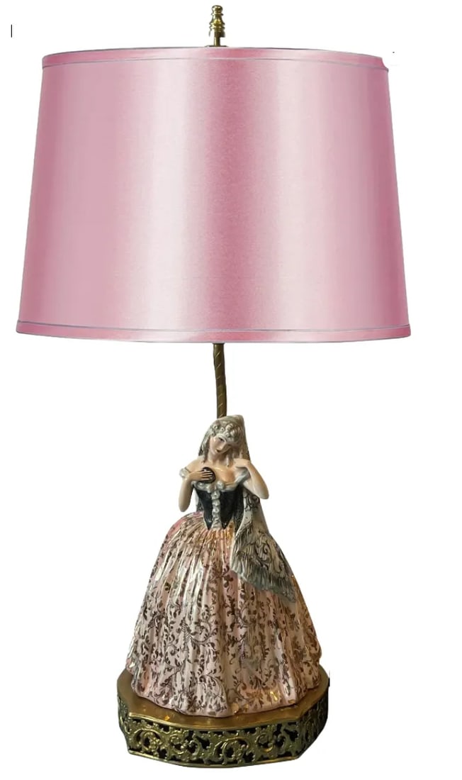 Antique Vicenzo Bertolotti Porcelain Table Lamps- Ladies a Pair - 7