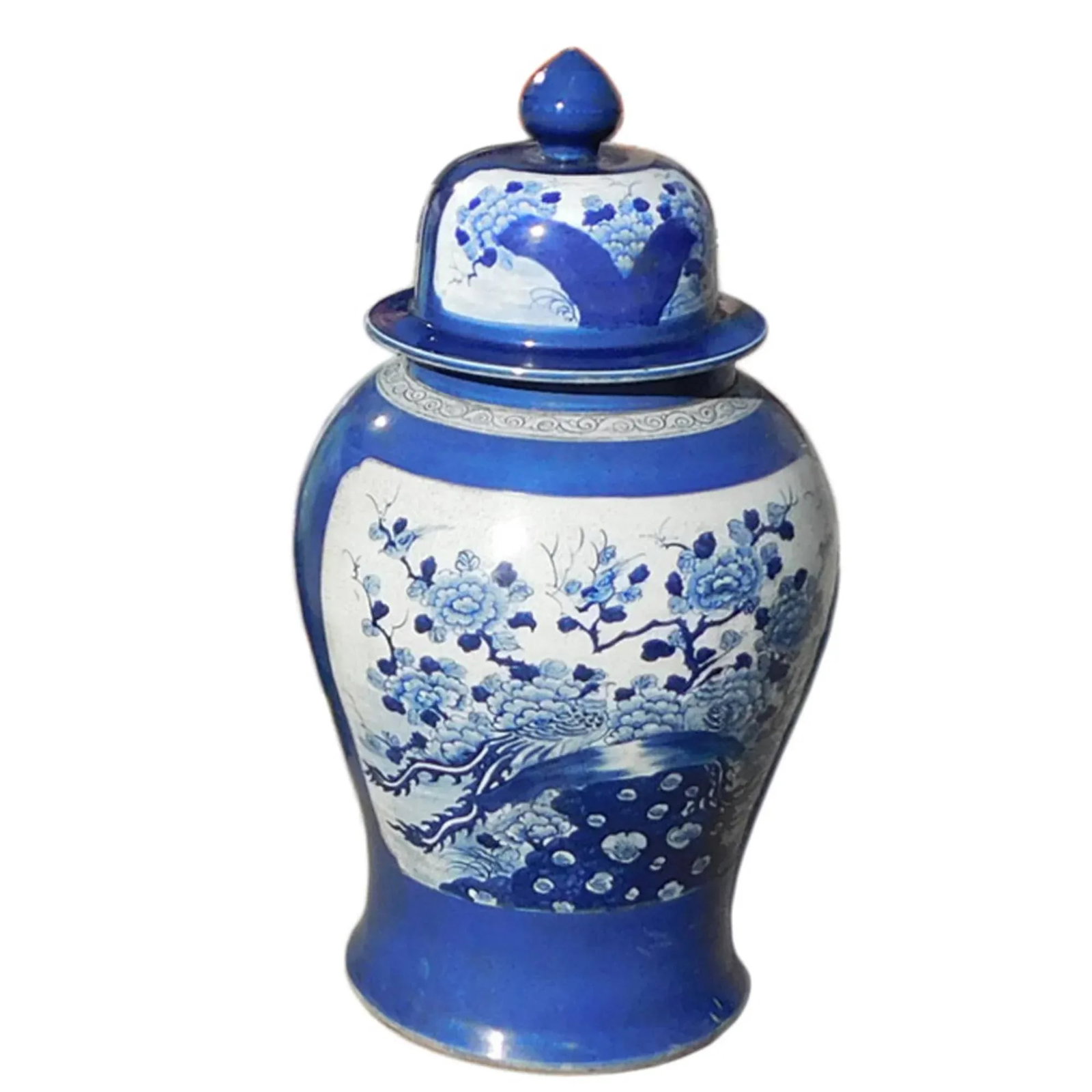 Chinese Handmade Blue & White Porcelain Flower Bird Large Temple Jar - 2