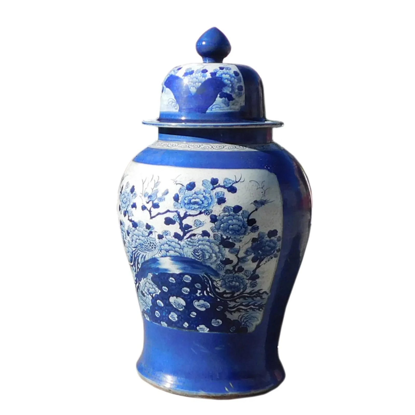 Chinese Handmade Blue & White Porcelain Flower Bird Large Temple Jar - 3