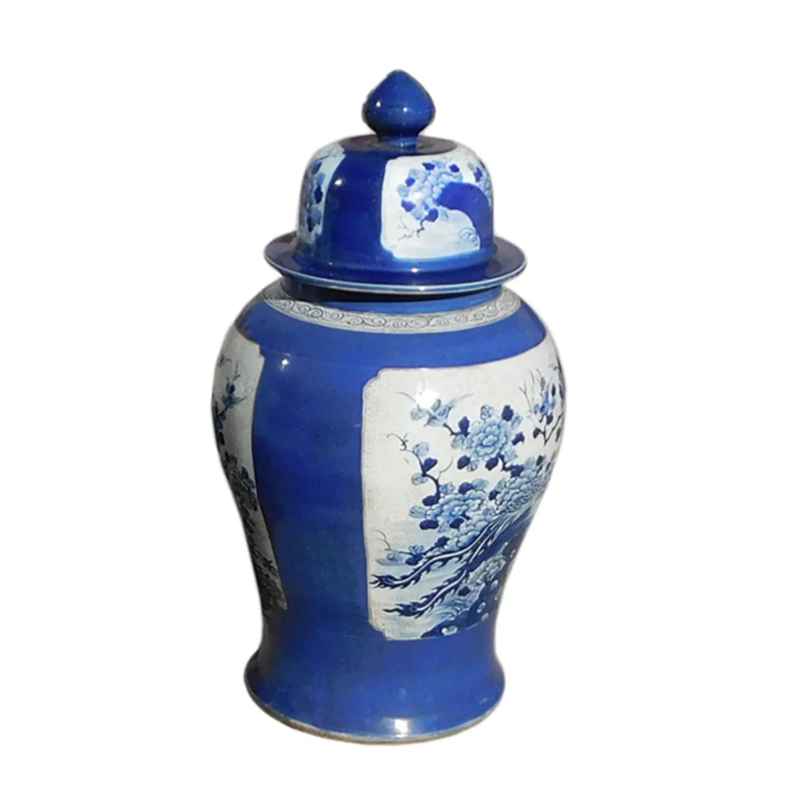 Chinese Handmade Blue & White Porcelain Flower Bird Large Temple Jar - 4