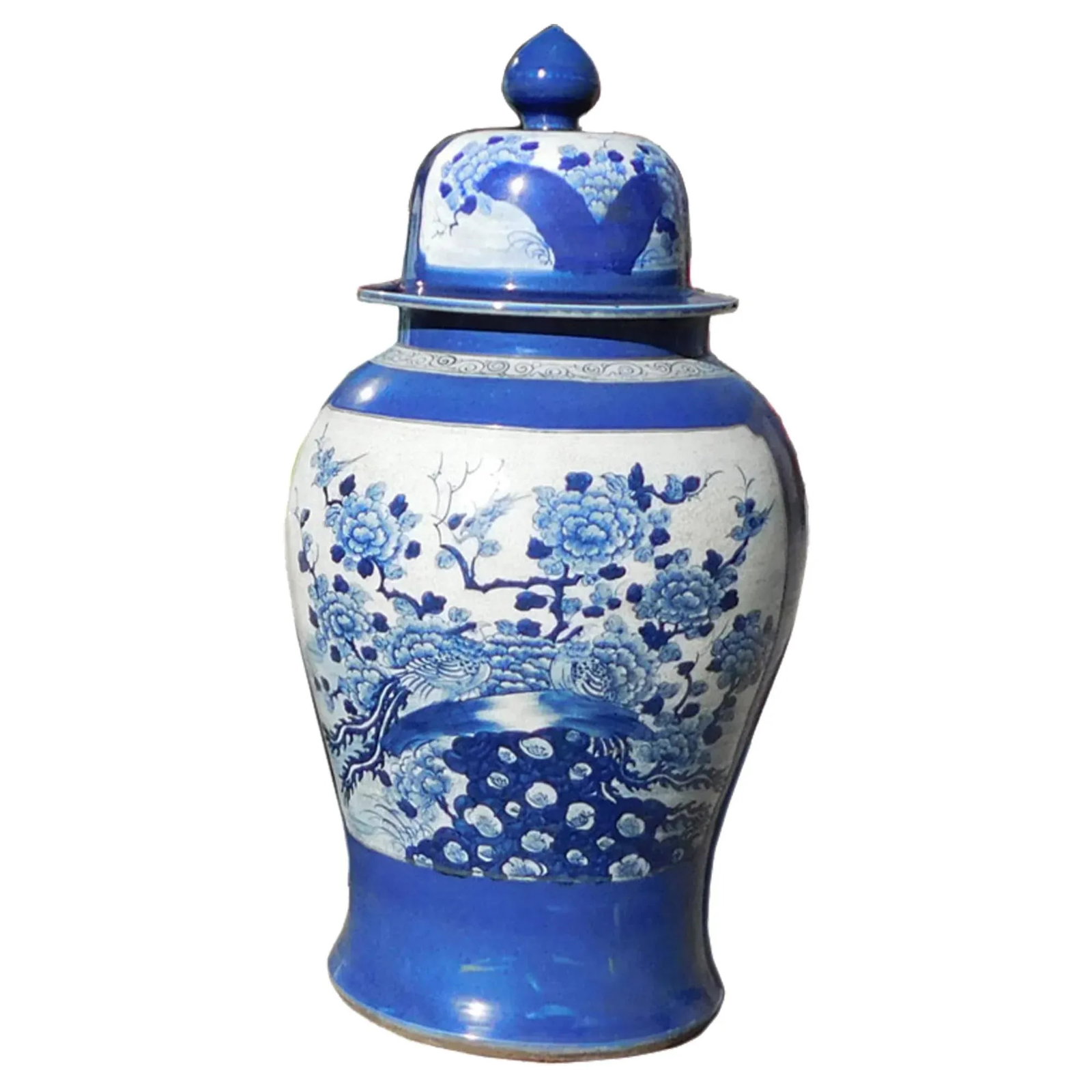 Chinese Handmade Blue & White Porcelain Flower Bird Large Temple Jar - 5