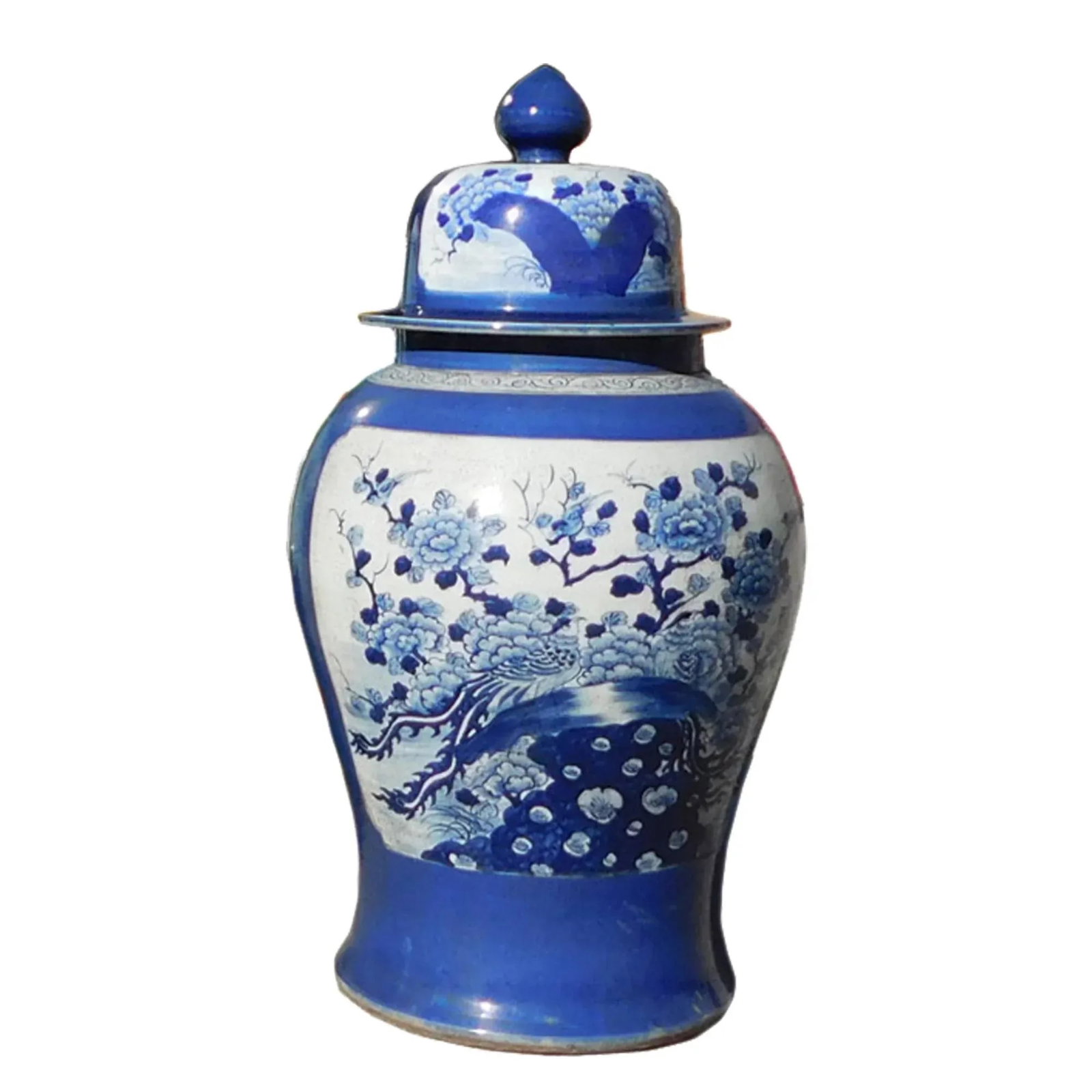 Chinese Handmade Blue & White Porcelain Flower Bird Large Temple Jar - 6