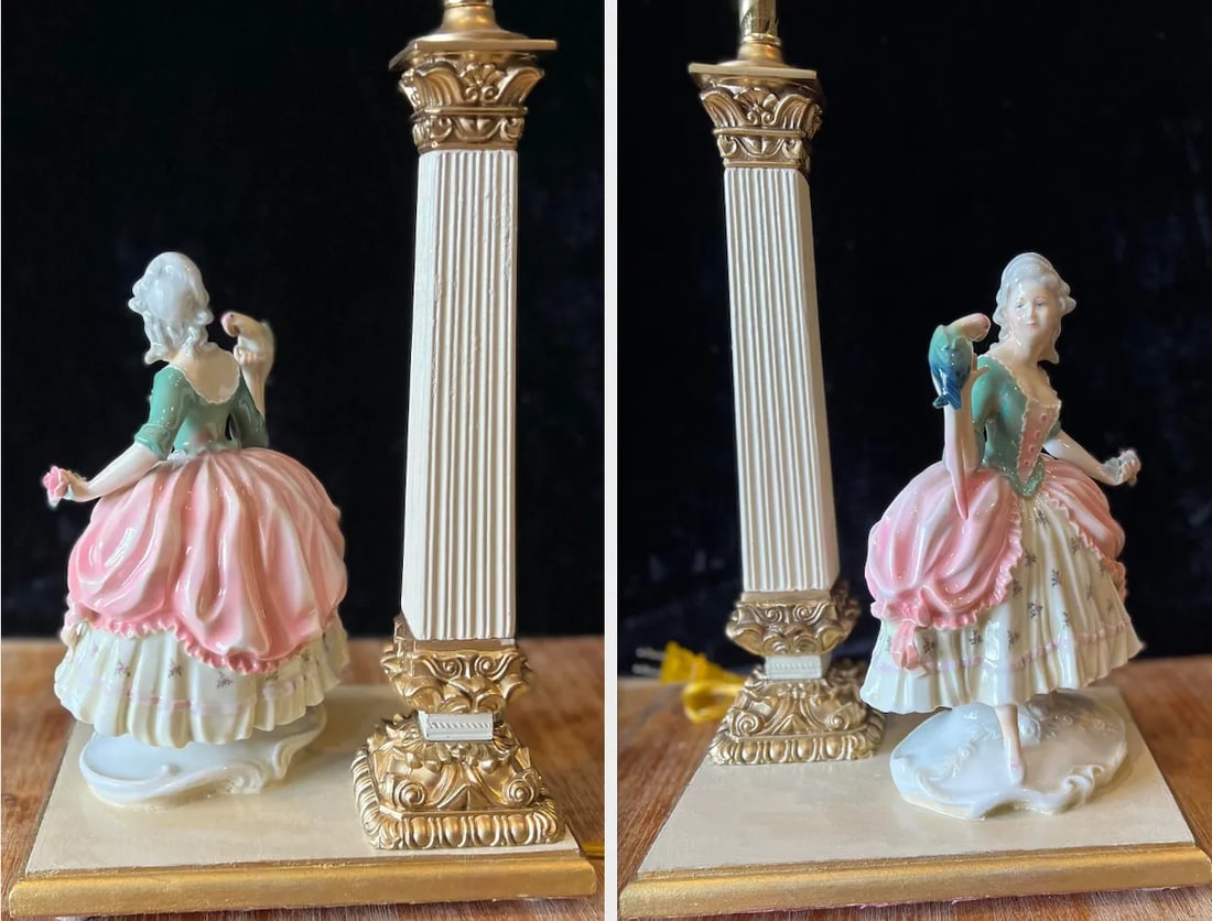 Antique Karl Ens Volkstedt Porcelain Lady Holding a Parrot Table Lamp - 10