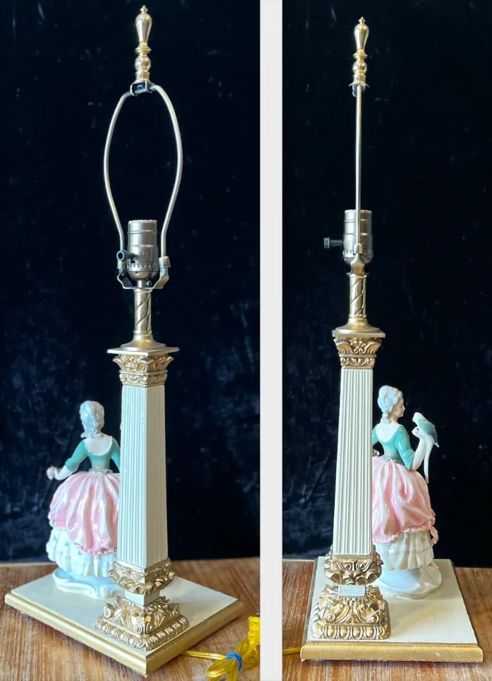 Antique Karl Ens Volkstedt Porcelain Lady Holding a Parrot Table Lamp - 4