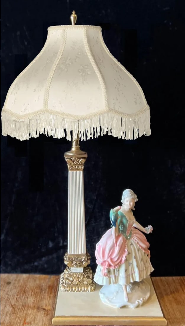 Antique Karl Ens Volkstedt Porcelain Lady Holding a Parrot Table Lamp - 5