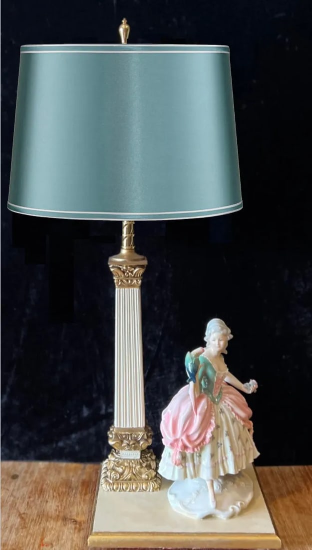 Antique Karl Ens Volkstedt Porcelain Lady Holding a Parrot Table Lamp - 9