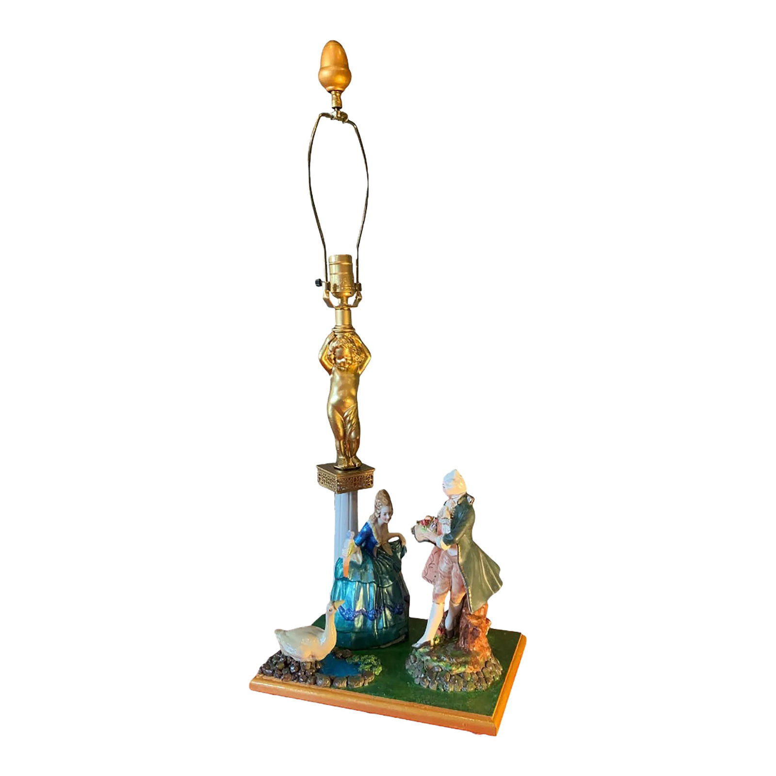 Vintage Figural Porcelain Table Lamp: Courting Couple in a Garden (1 of 12)