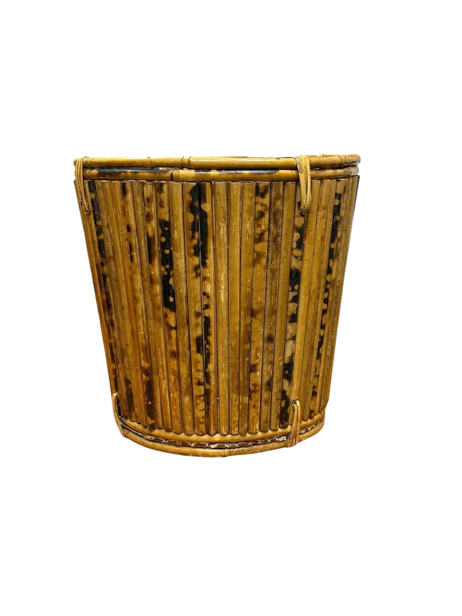 Mid 20th Century Vintage Tortoise Pencil Bamboo With Rattan Basket Planter - 11