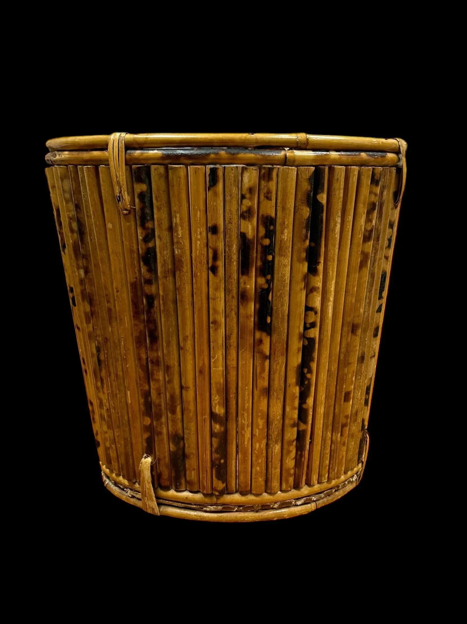 Mid 20th Century Vintage Tortoise Pencil Bamboo With Rattan Basket Planter - 5
