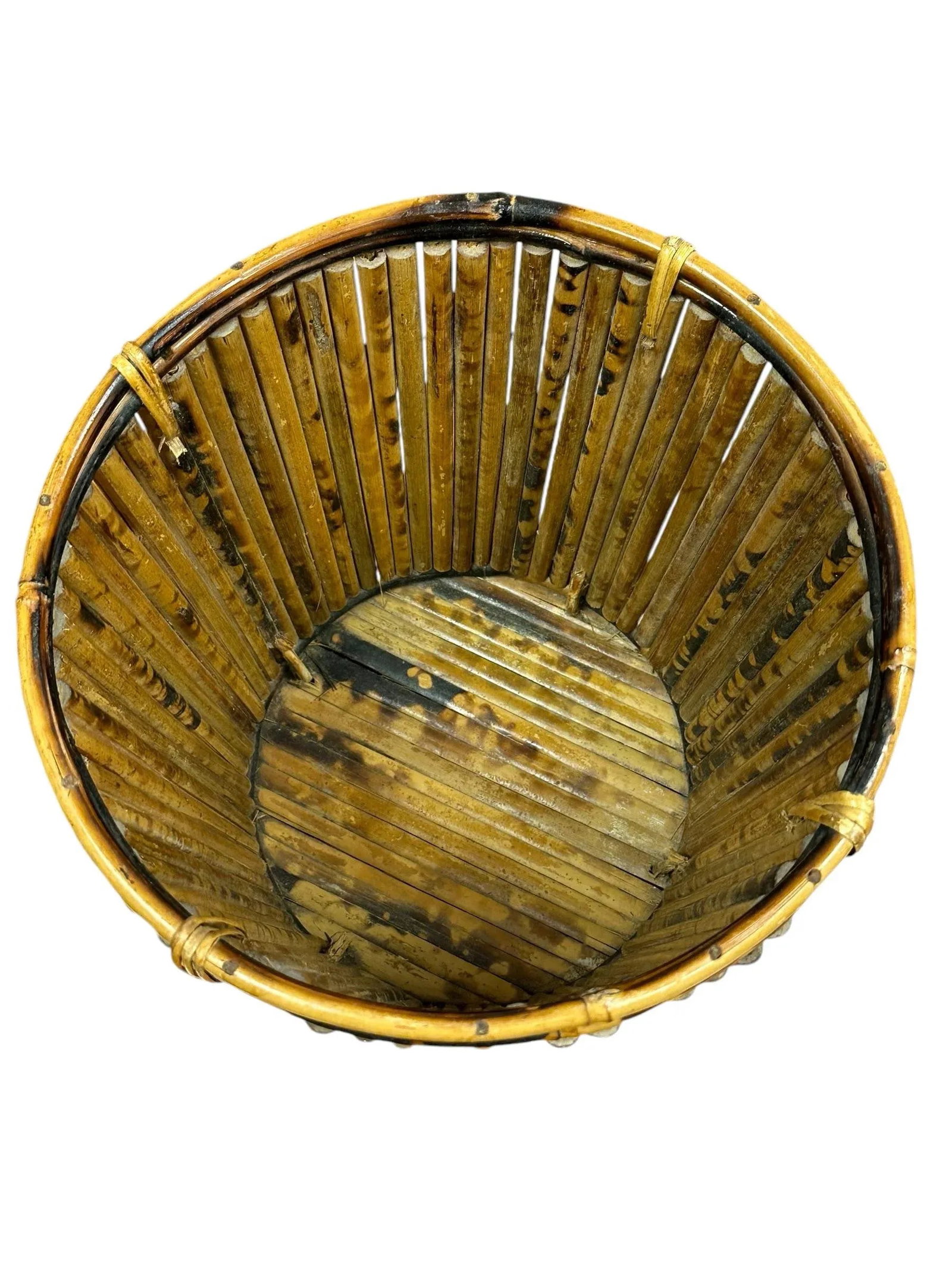 Mid 20th Century Vintage Tortoise Pencil Bamboo With Rattan Basket Planter - 6