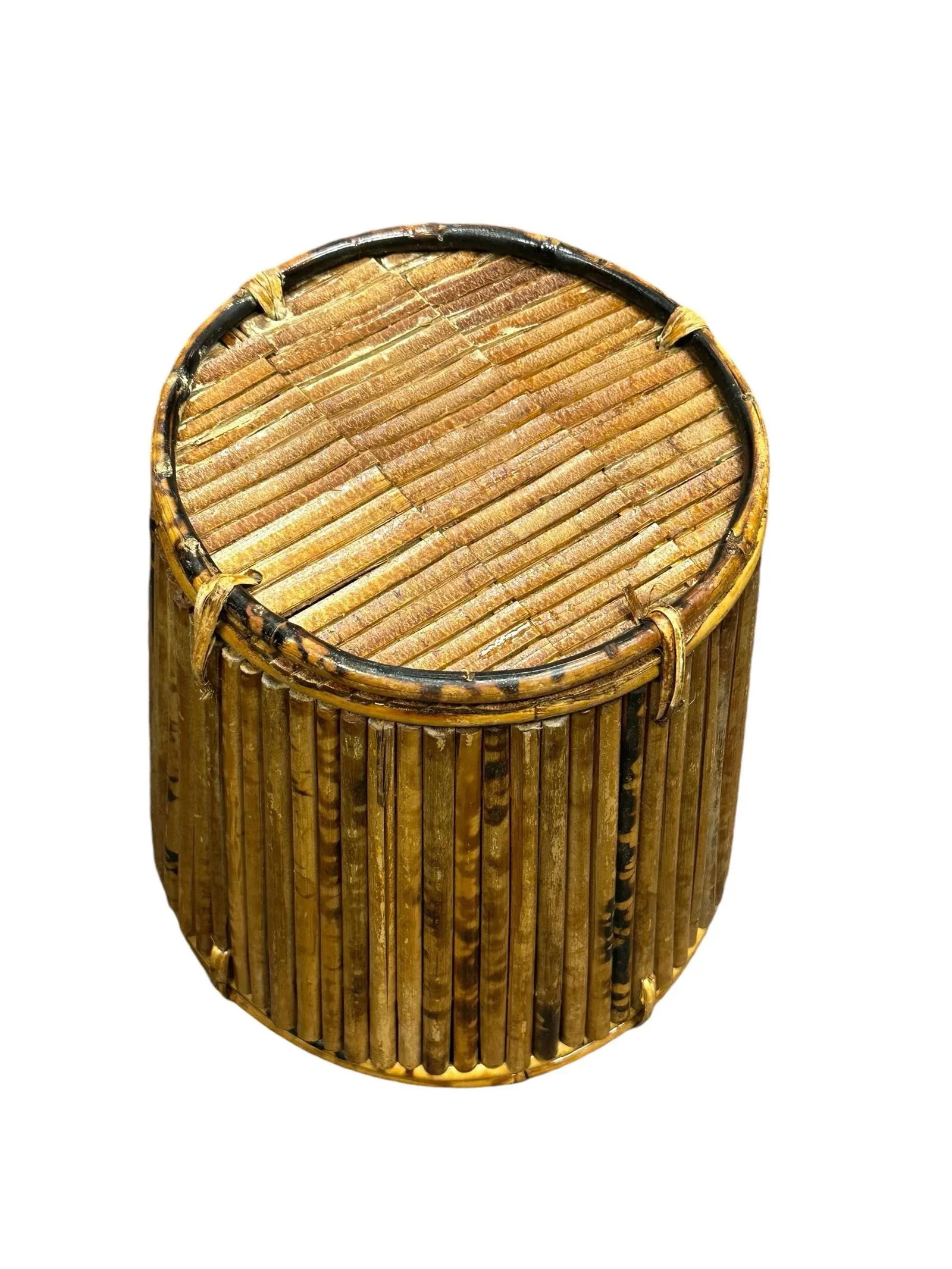 Mid 20th Century Vintage Tortoise Pencil Bamboo With Rattan Basket Planter - 8