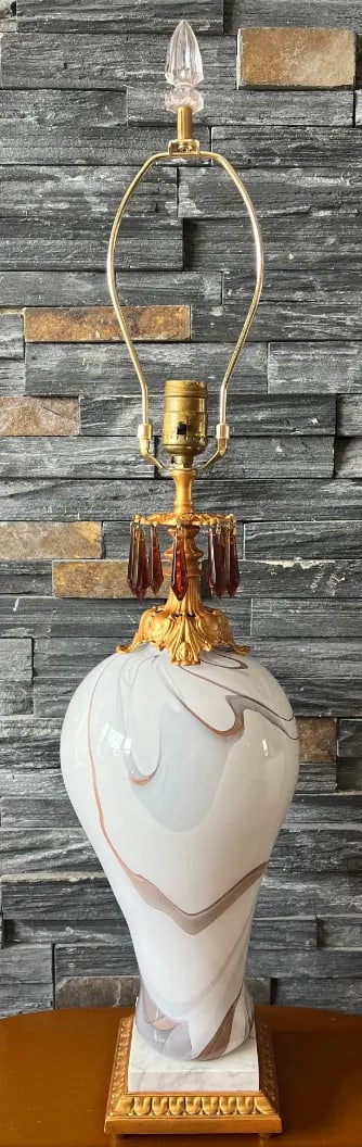 Art Glass White Smoke Swirl Table Lamp - 2