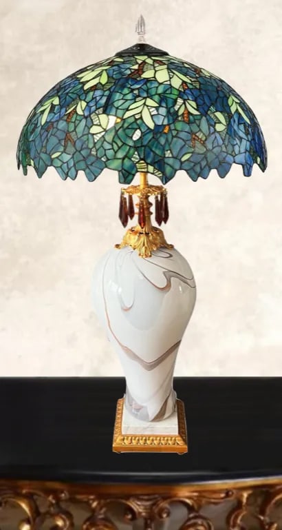 Art Glass White Smoke Swirl Table Lamp - 6