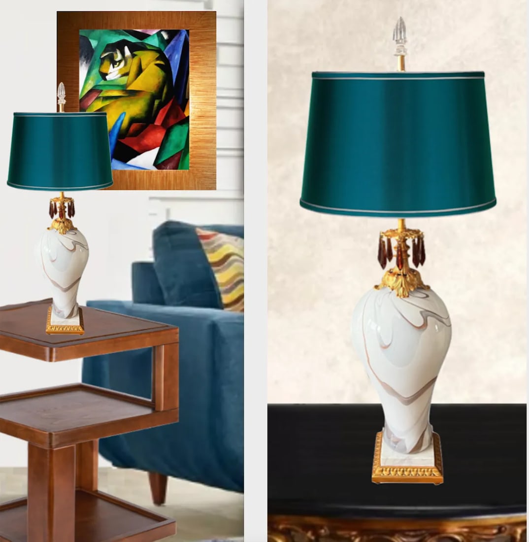 Art Glass White Smoke Swirl Table Lamp - 7
