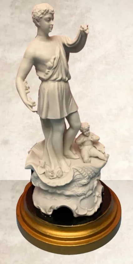 Vintage Table Lamp: Porcelain Bisque Young Man Cherub Seashell - 5