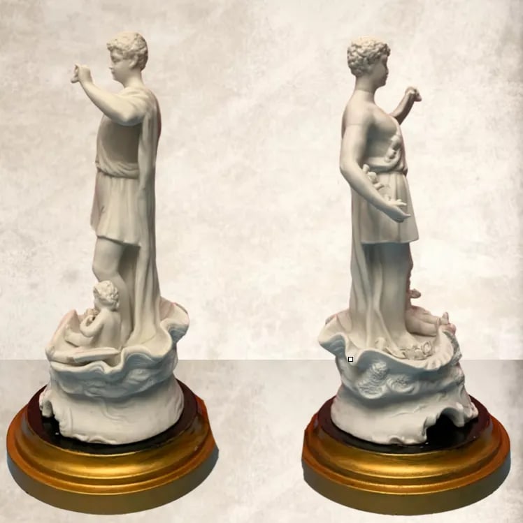 Vintage Table Lamp: Porcelain Bisque Young Man Cherub Seashell - 7