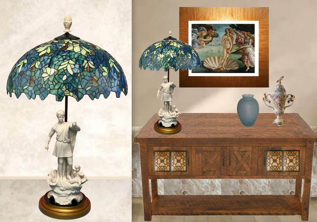 Vintage Table Lamp: Porcelain Bisque Young Man Cherub Seashell - 8