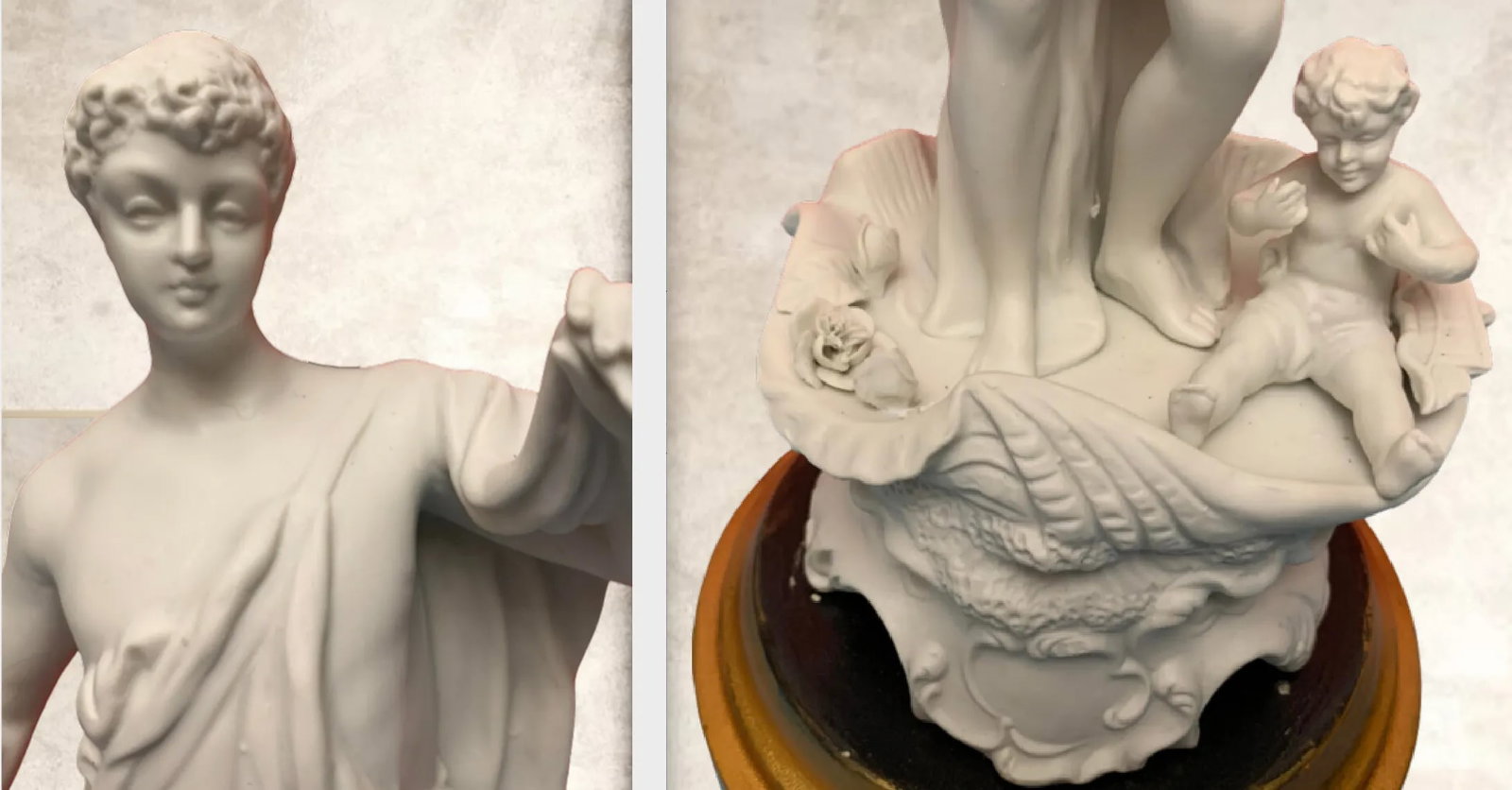 Vintage Table Lamp: Porcelain Bisque Young Man Cherub Seashell - 9