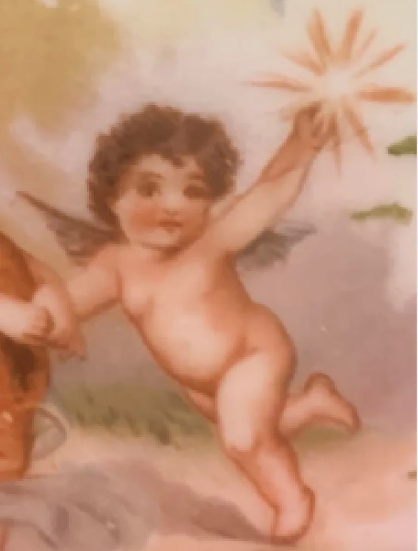 Antique Charles A. Starr Milk Glass Table Lamp: Maiden With Cherubs - 11
