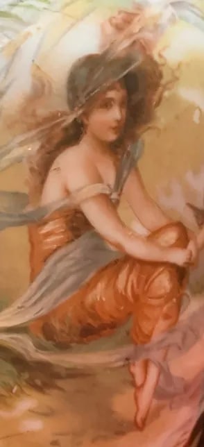 Antique Charles A. Starr Milk Glass Table Lamp: Maiden With Cherubs - 5
