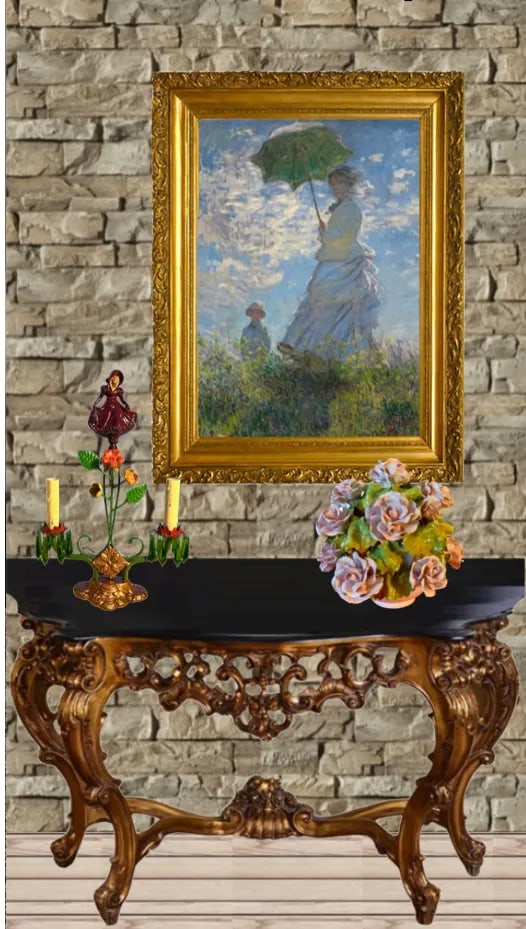 Antique Candelabra Table Lamp: Ivorine Girl,tole Flowers - 6