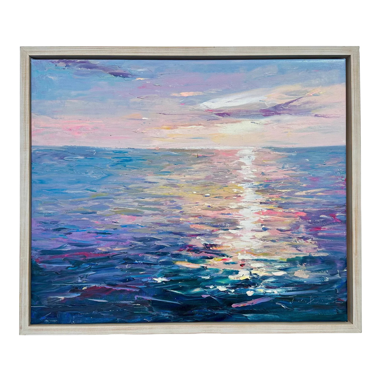 20th Century Contemporary Coastal Painting by Tom Pinte, Framed: Original oil on canvas by Tom Pinte. Displayed in a custom wood frame. Dimensions: 26 x 22" Condition: Alterations: Original Condition Unaltered Imperfections: Some Imperfections Condition Notes: Exce