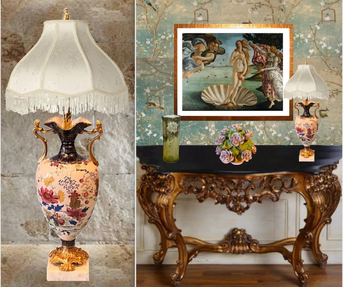 Antique Thomas Forester Floral Porcelain Table Lamp - 11