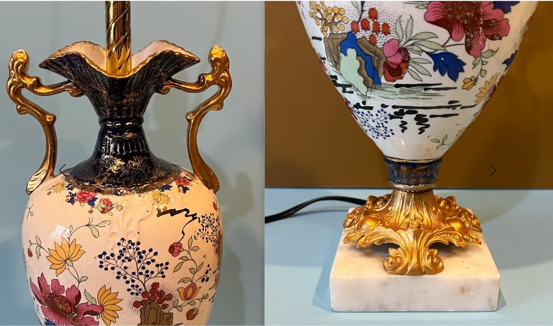 Antique Thomas Forester Floral Porcelain Table Lamp - 12