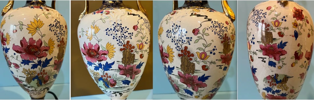 Antique Thomas Forester Floral Porcelain Table Lamp - 2