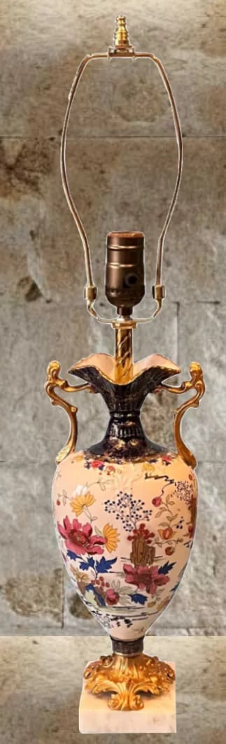 Antique Thomas Forester Floral Porcelain Table Lamp - 3