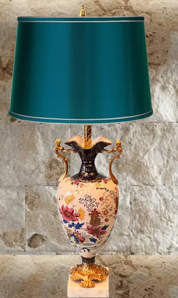 Antique Thomas Forester Floral Porcelain Table Lamp - 6
