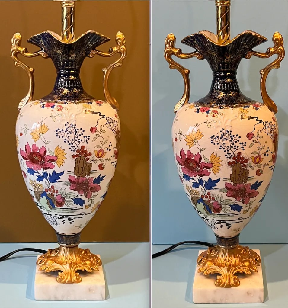 Antique Thomas Forester Floral Porcelain Table Lamp - 7