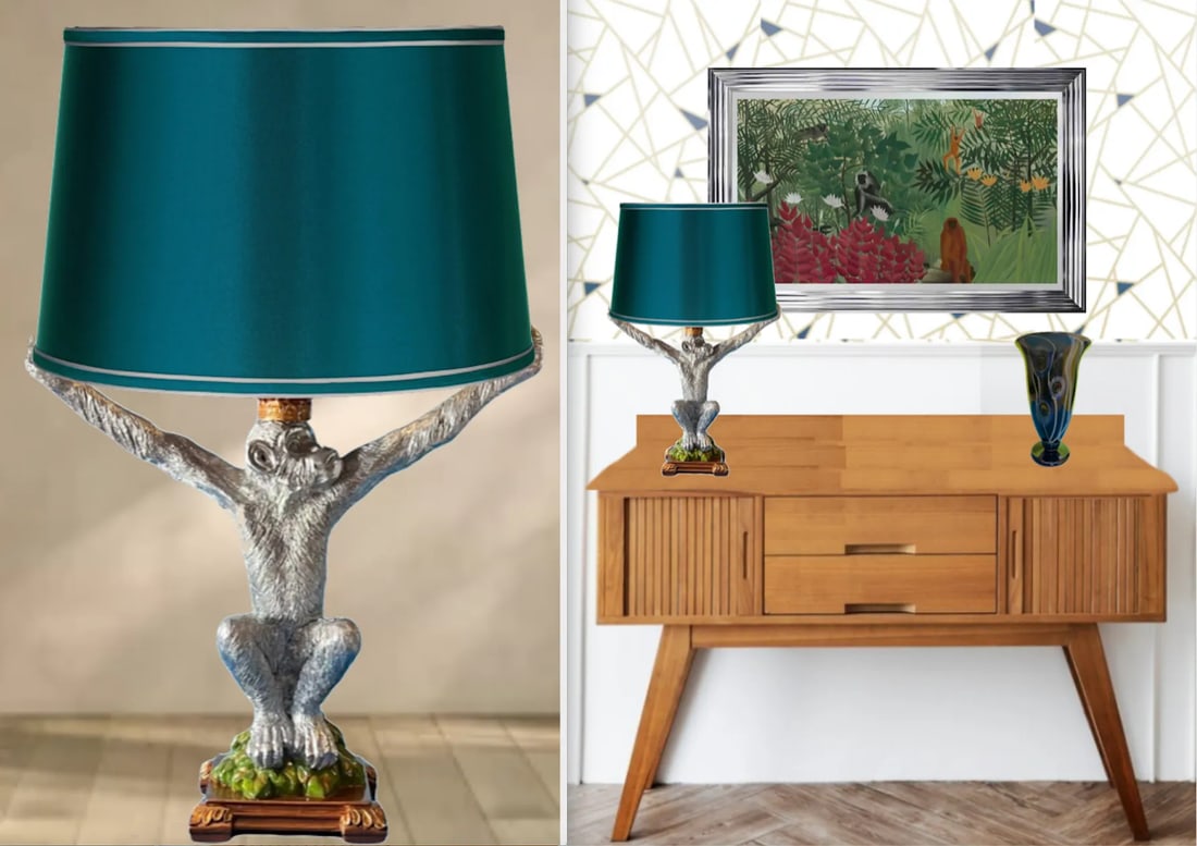 Vintage Chrome Tone Chimpanzee Table Lamp - 10