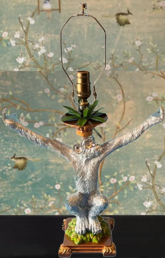 Vintage Chrome Tone Chimpanzee Table Lamp - 2