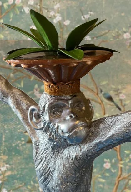 Vintage Chrome Tone Chimpanzee Table Lamp - 3