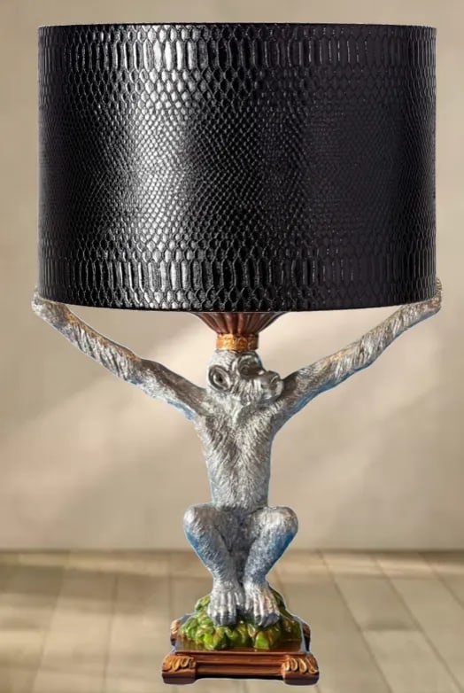 Vintage Chrome Tone Chimpanzee Table Lamp - 4